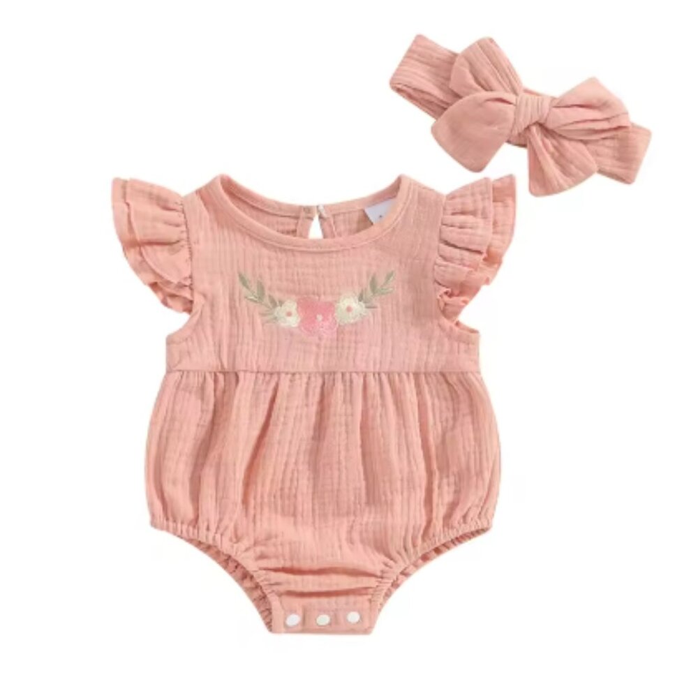 Embroidered romper set, Baby Girl Clothing, Cute Baby Girl Outfit, Romper, Girl